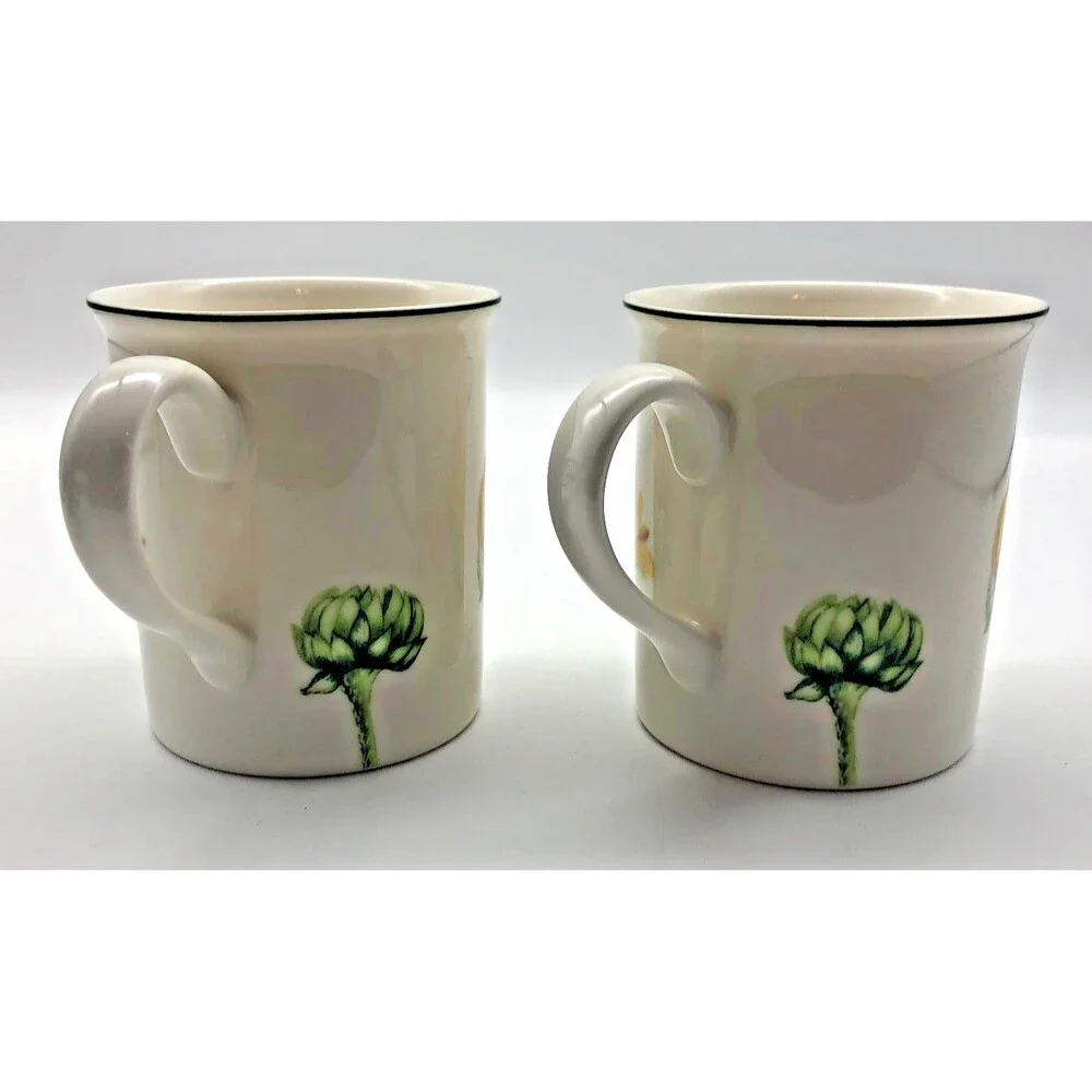 Villeroy & Boch Flora Coffee Tea Mugs Set of 2 Yellow Sunflower 10 oz